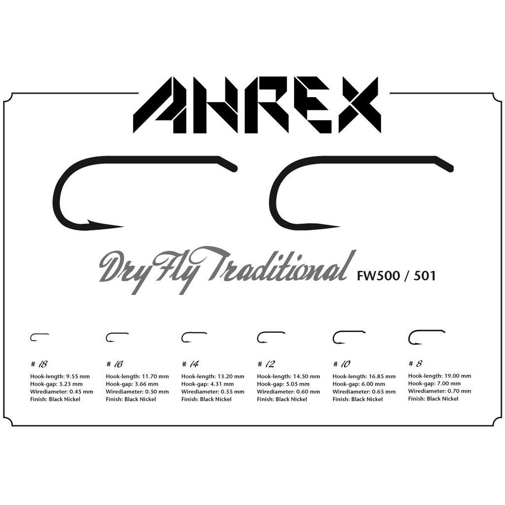 Kabliukai Ahrex FW500 Dry Fly traditonal Barbed 24nt. 2024 1 Kabliukai Ahrex FW500 Dry Fly traditonal Barbed 24nt. 2024 1