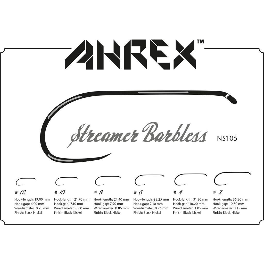 Kabliukai Ahrex NS105 Streamer Barbless 18vnt 2025 2