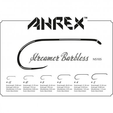 Kabliukai Ahrex NS105 Streamer Barbless 18vnt 2025 2
