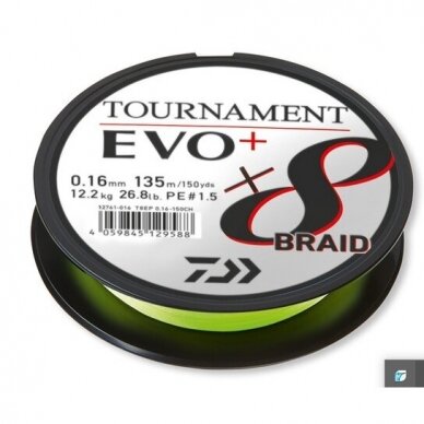 Braided line Daiwa Tournament 8 EVO+ 8 braids 135m made in Japan, Pinti, Lines, Prekių katalogas
